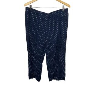 J. JILL Women's Rayon Polka Dot Casual Pants Wide Leg Navy White Pockets Large